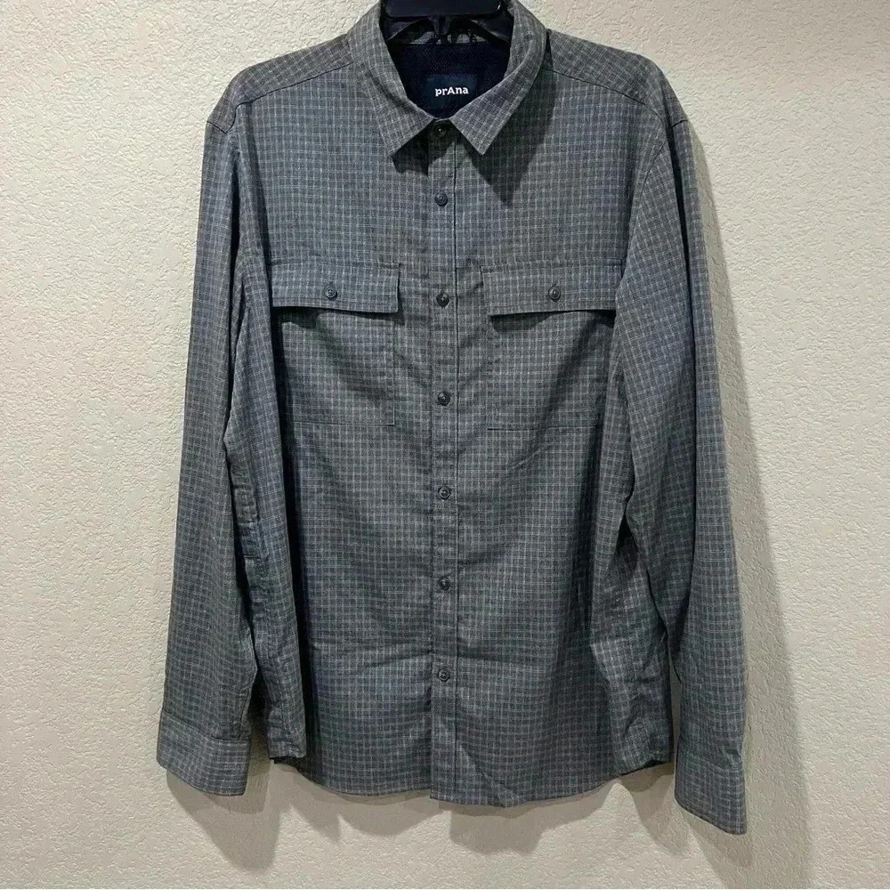Prana Garvan Long Sleeve Shirt Gray Men's Size Large Outdoor Active # M21212643